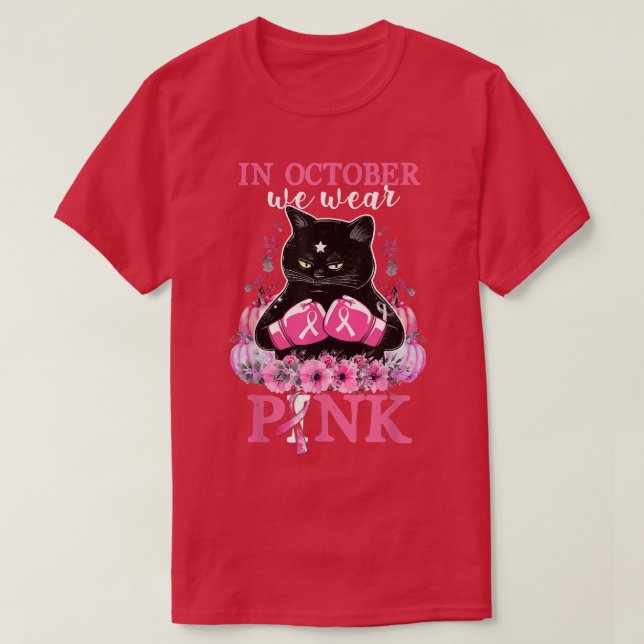 Camiseta Em outubro, Vestimos Cancer de Mama de Gato de Abó (Frente do Design)