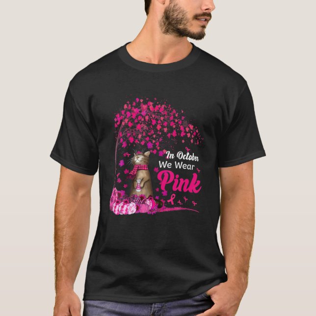 Camiseta Em outubro, Vestimos Cancer de Mama de Gato de Abó (Frente)