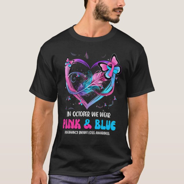 Camiseta Em Outubro Vestimos Crianças De Gravidez Rosa E Az (Frente)