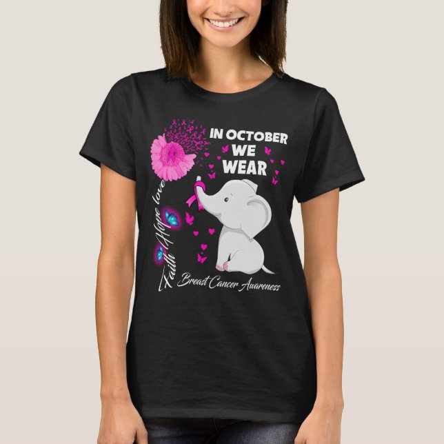 Camiseta Em outubro Vestimos Elefante De Cancer De Mama Ros (Frente)