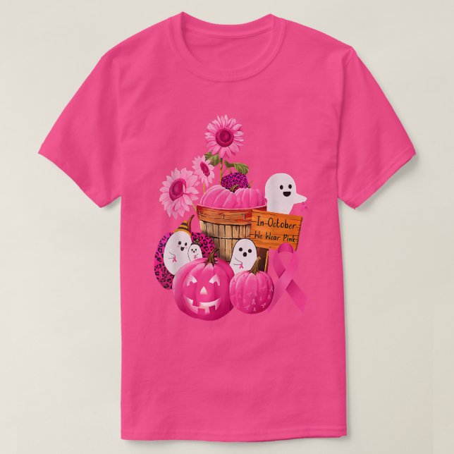 Camiseta Em outubro Vestimos Fantasmas Rosa E Pumpkins Para (Frente do Design)