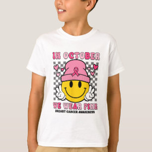 Camiseta Em outubro Vestimos Fita Rosa Ghost Halloween Bre