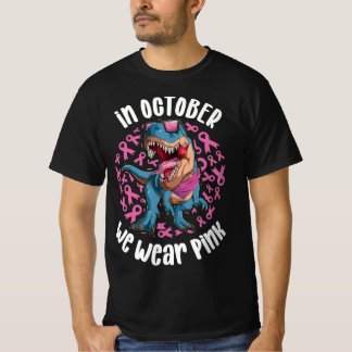 Camiseta Em outubro Vestimos Fita Rosa T-Rex Dinossauro