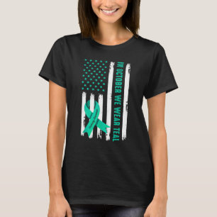 Camiseta Em outubro, Vestimos Fita Teal Que Arranja Awarene