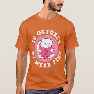 Camiseta Em outubro Vestimos Gato do Guerreiro do Cancer de