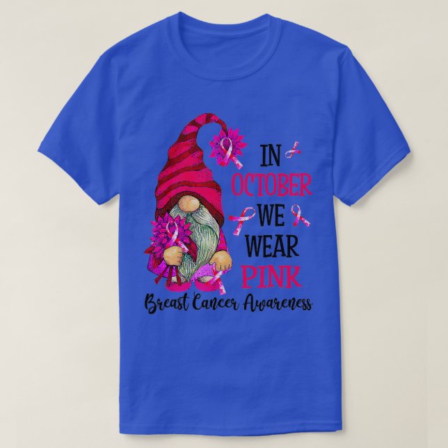 Camiseta Em outubro Vestimos Gnomo Rosa Cancer Mama Awaren (Frente do Design)