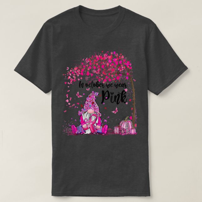 Camiseta Em outubro Vestimos Gnomo Rosa Gnomo, Cancer de Ma (Frente do Design)
