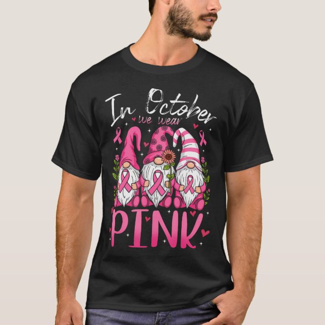 Camiseta Em outubro Vestimos Gnomos de Fita Rosa Mamíferos  (Frente)