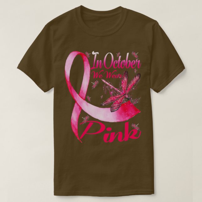 Camiseta Em outubro Vestimos O Cancer Da Mama De Dragonfly  (Frente do Design)