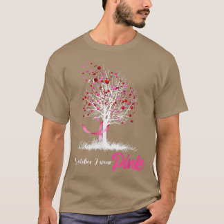 Camiseta Em outubro, Vestimos o Cancer de Mama rosa-árvore