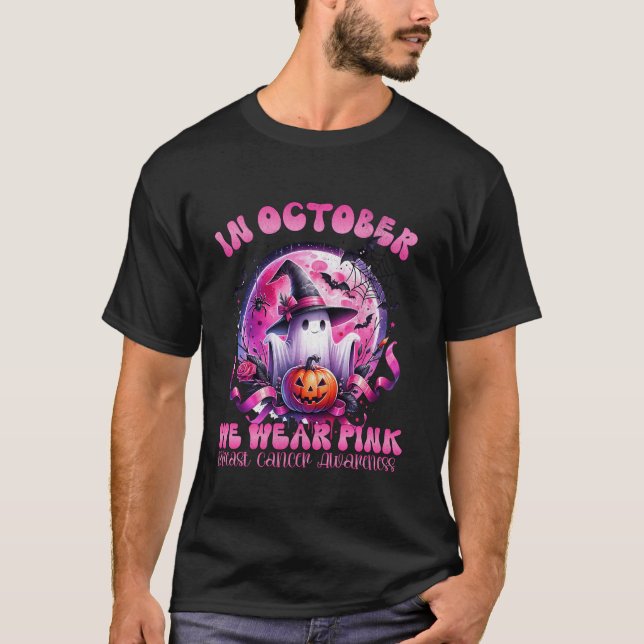 Camiseta Em outubro, Vestimos O Cancer De Mama Rosa Ghost B (Frente)