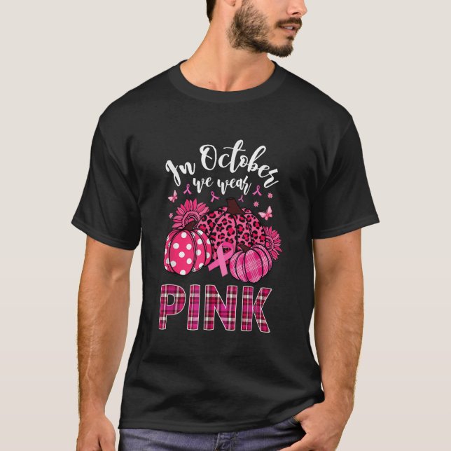 Camiseta Em outubro, Vestimos O Cancer De Mama Rosa-Pumpkin (Frente)