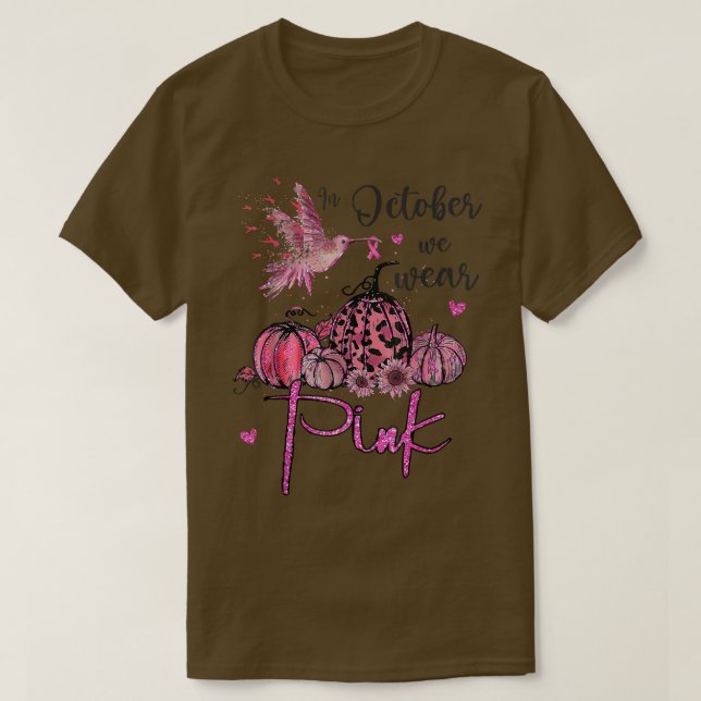 Camiseta Em outubro, Vestimos O Cancer De Mama Rosa-Pumpkin (Frente do Design)