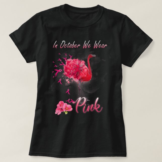 Camiseta Em outubro, Vestimos o Cancer rosa Flamingo Awa (Frente do Design)