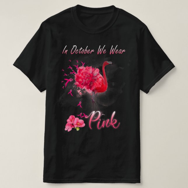 Camiseta Em outubro, Vestimos o Cancer rosa Flamingo Awa (Frente do Design)