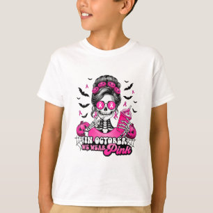 Camiseta Em outubro Vestimos O Cancer Rosa Skeleton Hal