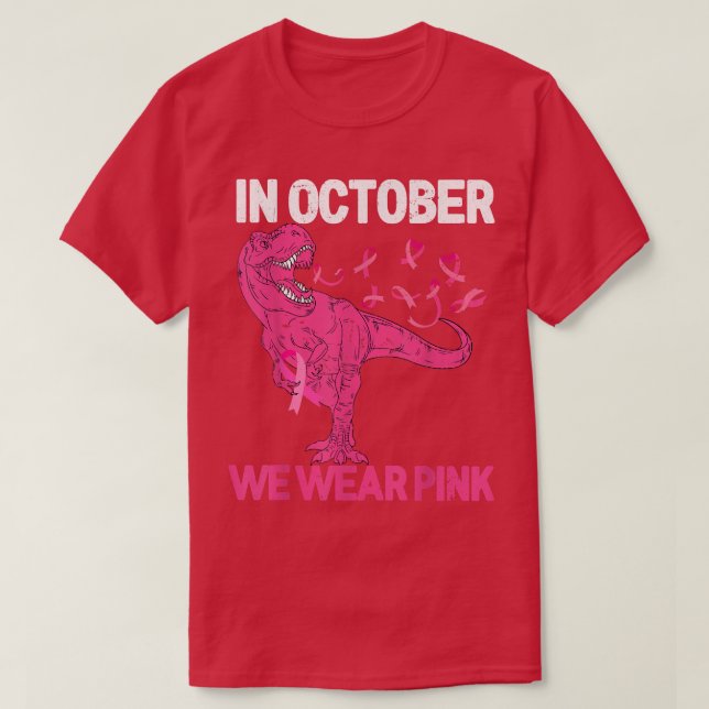 Camiseta Em outubro Vestimos O Cancer Rosa Tre Dino Kid (Frente do Design)