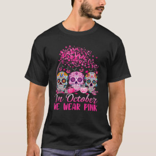 Camiseta Em outubro, Vestimos O Crânio Cor-de-Açúcar Rosa H