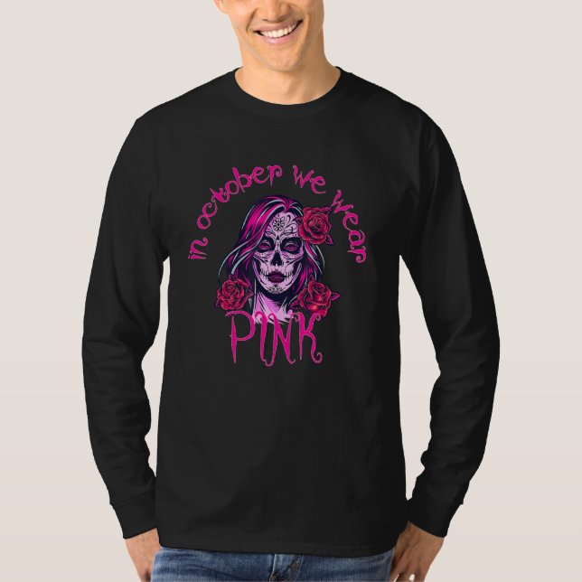Camiseta Em outubro Vestimos O Crânio Rosa (Frente)