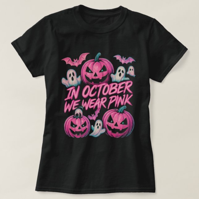 Camiseta Em outubro, Vestimos o Design de Halloween de Boot (Frente do Design)