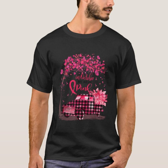 Camiseta Em outubro, Vestimos O Pink Truck Pumpkin Breve Ca (Frente)