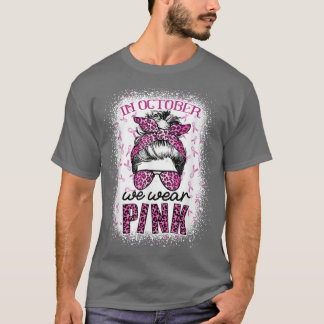 Camiseta Em outubro, Vestimos Pink Messaging Bun Pink Leopa