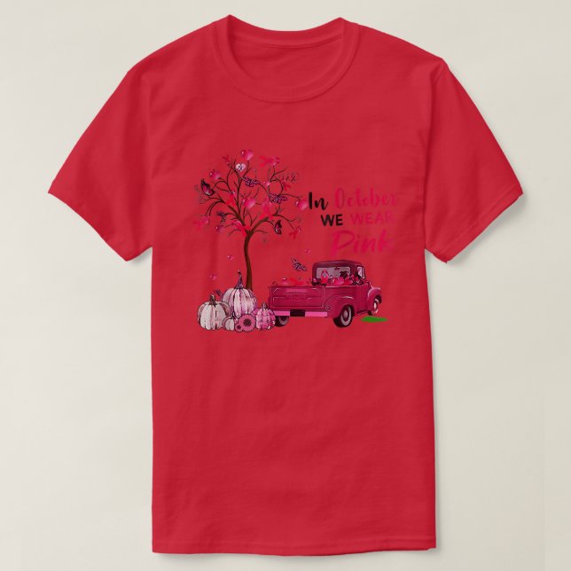 Camiseta Em outubro, Vestimos Pink Truck Pumpkin Autumn Bre (Frente do Design)