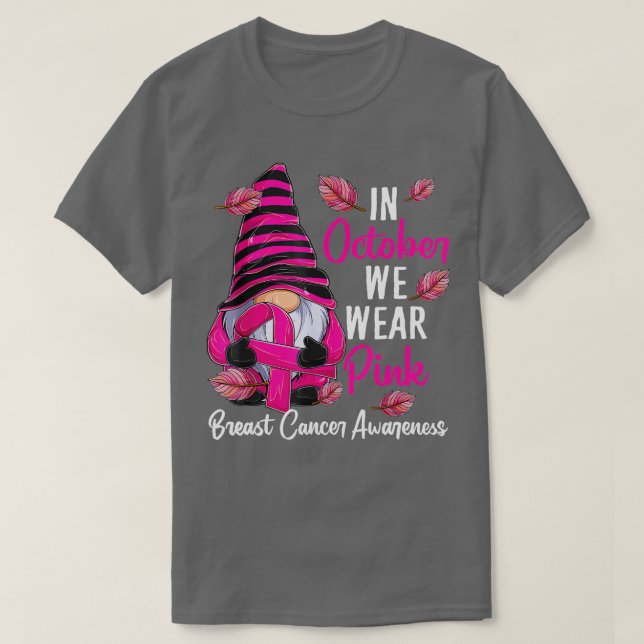 Camiseta Em outubro Vestimos Rosa - Gnomo Cancer de Mama em (Frente do Design)