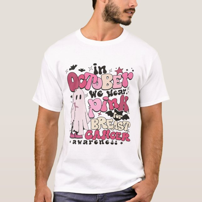 Camiseta Em outubro Vestimos Rosa Para O Hallowee Do Cancer (Frente)