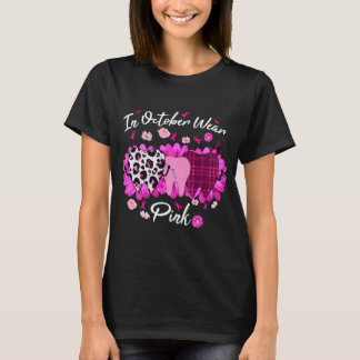 Camiseta Em outubro Vista Dentista de Cancer de Mama Rosa