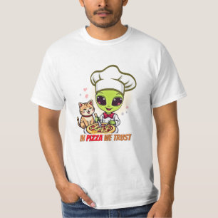 Camiseta Em Pizza Nós Confiamos Arte de Chef Alienígena