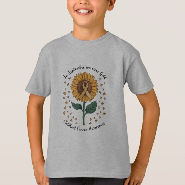 Camiseta Em Setembro Usamos Dourado Conscientização do Cânc (Frente)