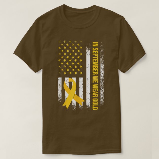Camiseta Em setembro Vestimos Dourado - Cancer infantil com (Frente do Design)