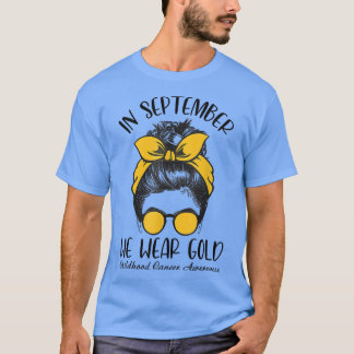 Camiseta Em setembro Vestimos o Cancer de infância Dourada