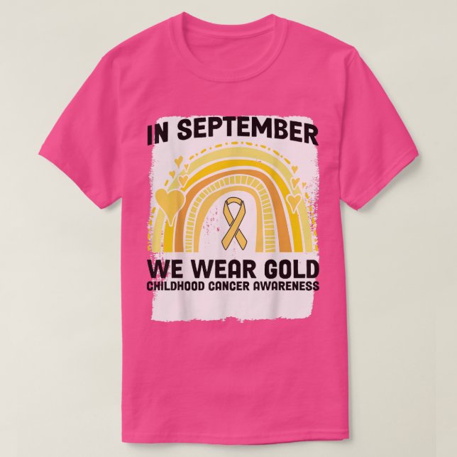 Camiseta Em setembro Vestimos o Cancer de infância Dourada  (Frente do Design)