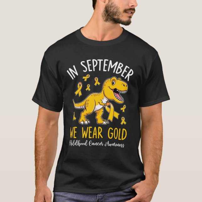 Camiseta Em setembro Vestimos o Cancer de infância Dourada  (Frente)
