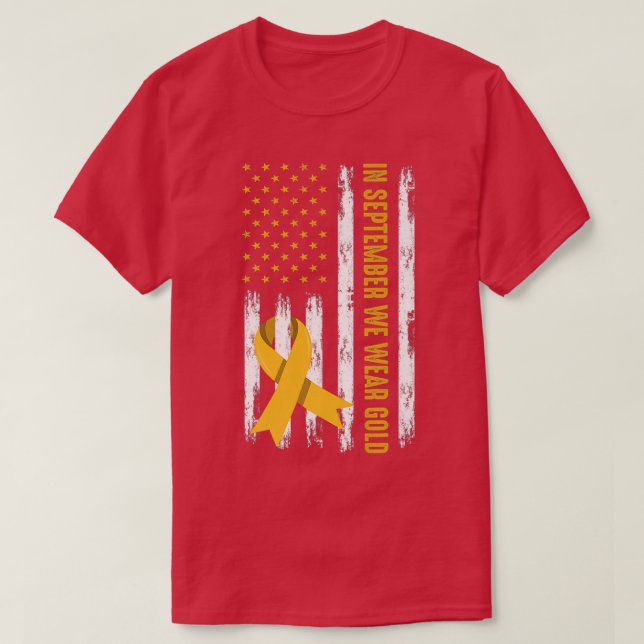 Camiseta Em setembro Vestimos o Cancer de infância Dourada  (Frente do Design)