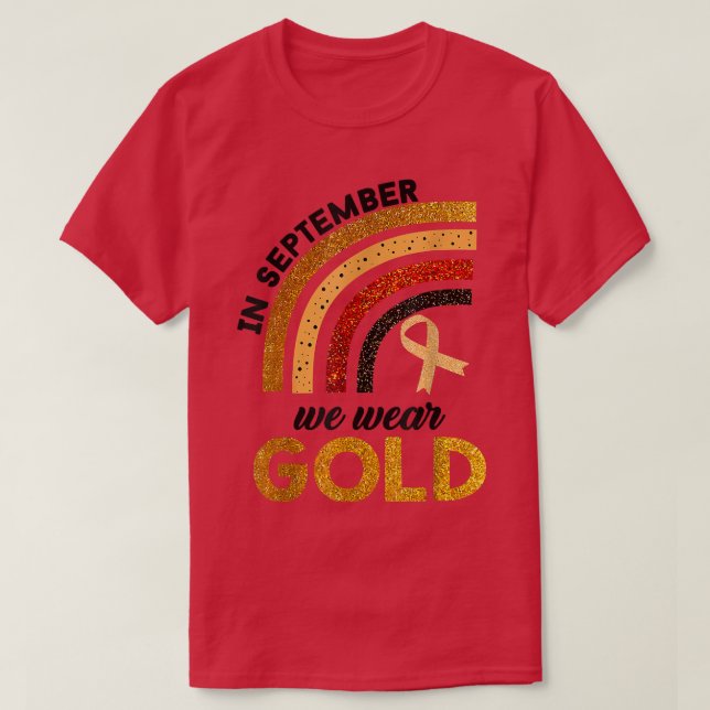 Camiseta Em setembro Vestimos o Cancer Dourado da Infância  (Frente do Design)