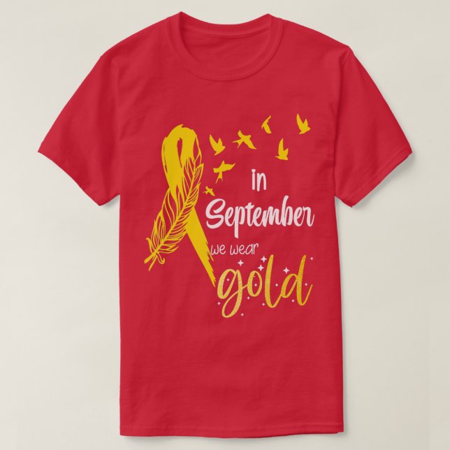 Camiseta Em setembro Vestimos o Cancer Dourado da Infância  (Frente do Design)