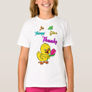Camiseta Em Todas As Coisas Dá Aos Obrigados O Pintinho Tul