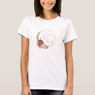 Camiseta Em Tudo Dê graças abóboras pastéis e douradas