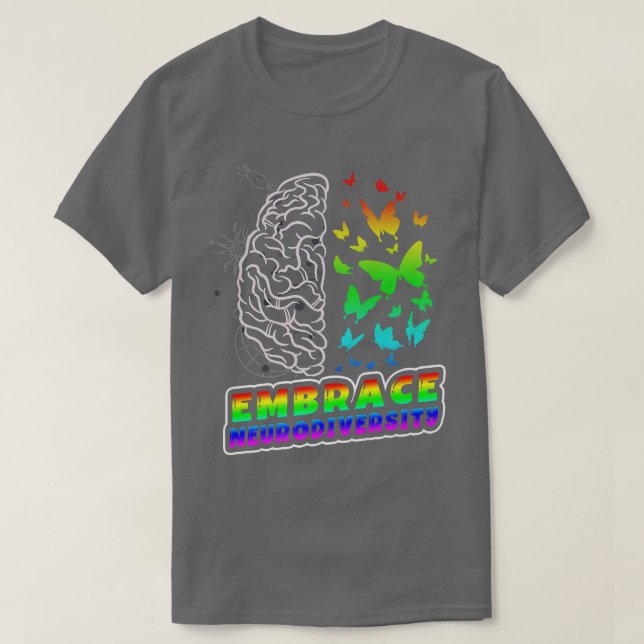 Camiseta Embarcar Neurodiversidade Autismo ADHD ASD Rainbow (Frente do Design)