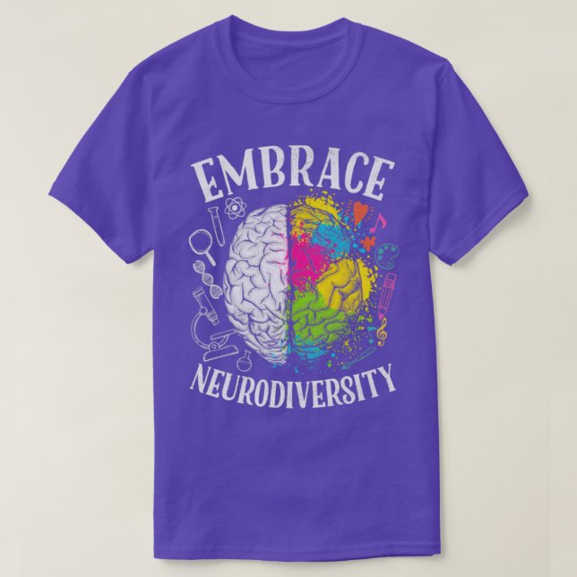 Camiseta Embarque a neurodiversidade Cérebro ADHD Autismo c (Frente do Design)
