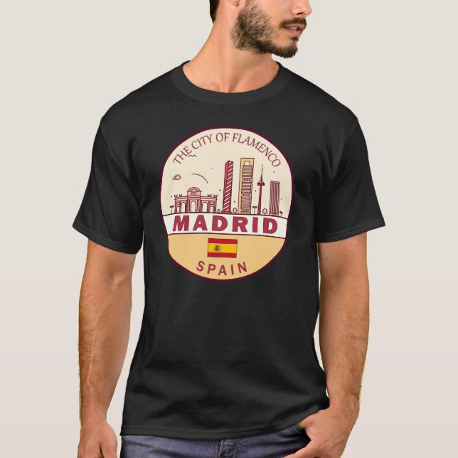 Camiseta Emblem de Skyline da Cidade da Espanha de Madrid (Frente)