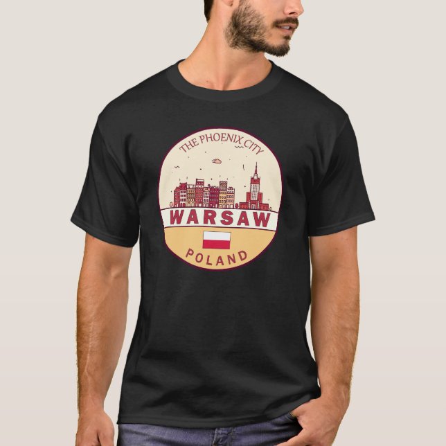 Camiseta Emblem Skyline da Cidade de Varsóvia (Frente)