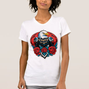 Camiseta Emblema Águia Majestosa & Rosa Carmesim