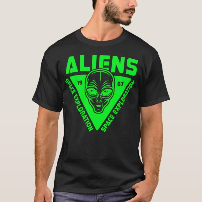Camiseta Emblema Da Cabeça De alienígena Com Exploração Esp (Frente)