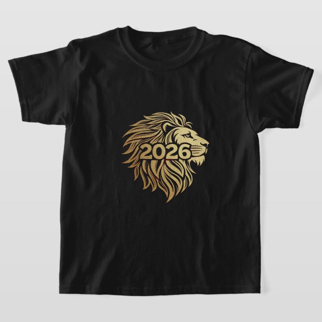 Camiseta Emblema de Cabeça de Leão Real com 2026 e Folha de (Postura )