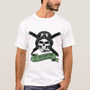 Camiseta Emblema de Caveira de Piloto de Helicóptero – Eu V