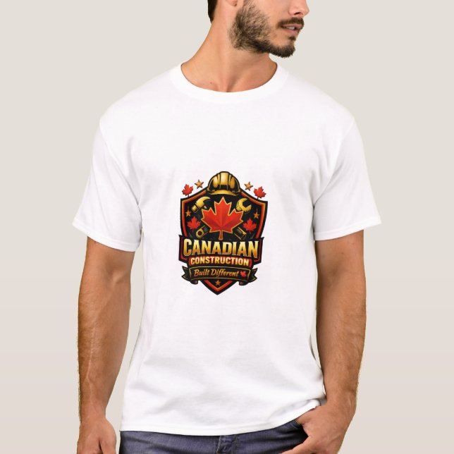 Camiseta Emblema de Construção Canadense Feito Diferente Es (Frente)